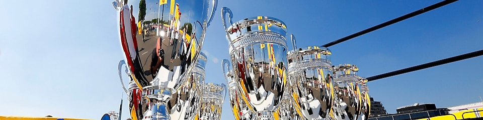 A collection of trophies at the Shell Eco-Marathon.